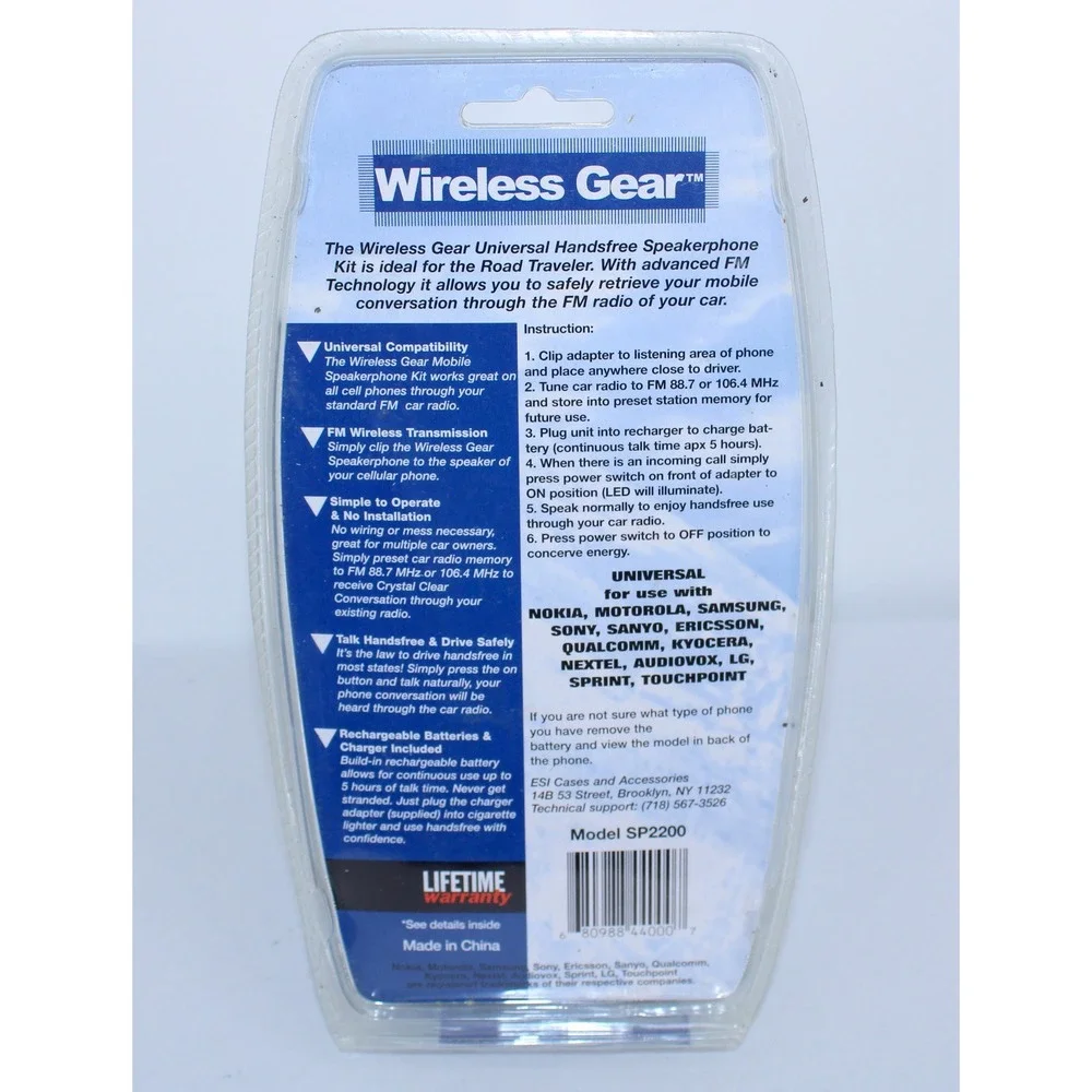 Wireless Gear Universal FM Wireless Speakerphone Handsfree Car Kit Model SP2200